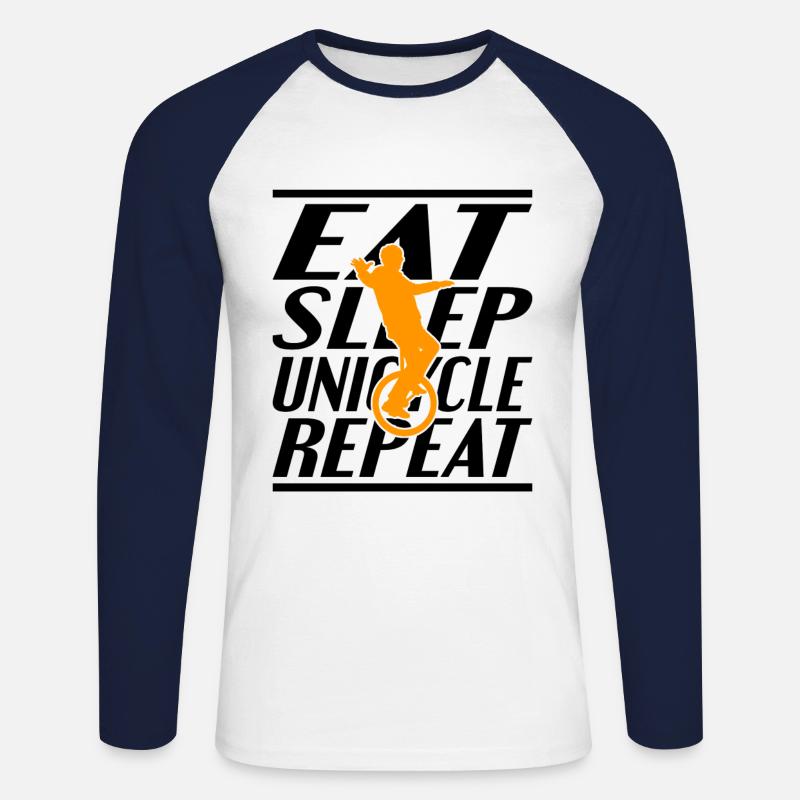Essen Schlafen Einrad - Unisex Baseballshirt langarm - Weiß/Navy