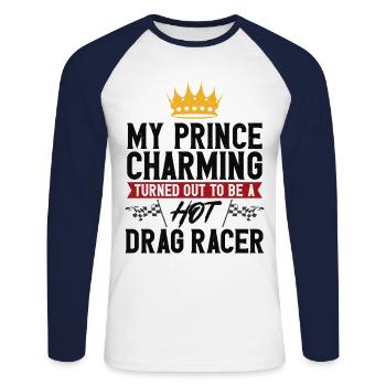 Drag Racing Race Car Girlfriend - Unisex Long Sleeve Baseball T-Shirt - white/navy - Front - Nik (191cm)