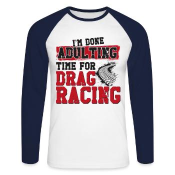 Drag Racing Race Car Vintage Je suis - T-shirt baseball manches longues Homme - blanc/marine - Devant - Nik (191cm)