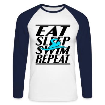 Manger Dormir Natation - T-shirt baseball manches longues Homme - blanc/marine - Devant - Nik (191cm)
