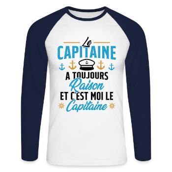 Le Capitaine A Toujours Raison C'est Moi Capitaine - T-shirt baseball manches longues Homme - blanc/marine - Devant - Nik (191cm)