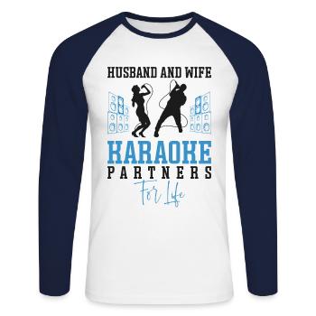 Chanteur de karaoké Mari Femme - T-shirt baseball manches longues Homme - blanc/marine - Devant - Nik (191cm)