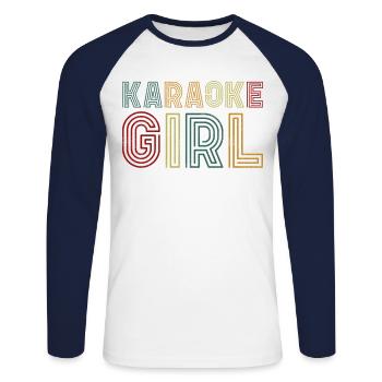 Karaoké Chanteur Rétro Vintage - T-shirt baseball manches longues Homme - blanc/marine - Devant - Nik (191cm)
