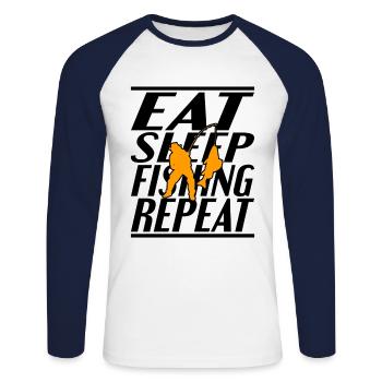 Alimentation Pêche au sommeil - T-shirt baseball manches longues Homme - blanc/marine - Devant - Nik (191cm)
