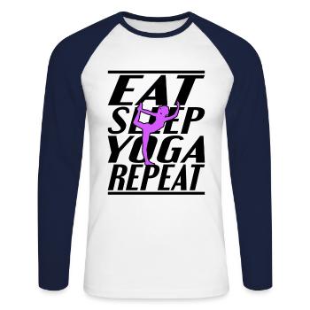 Alimentation Sommeil Yoga - T-shirt baseball manches longues Homme - blanc/marine - Devant - Nik (191cm)