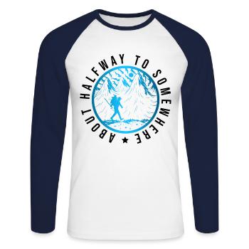 Halfway To Somewhere About Hiking Trekking Hiker N - Unisex Baseballshirt langarm - Weiß/Navy - Vorne - Nik (191cm)