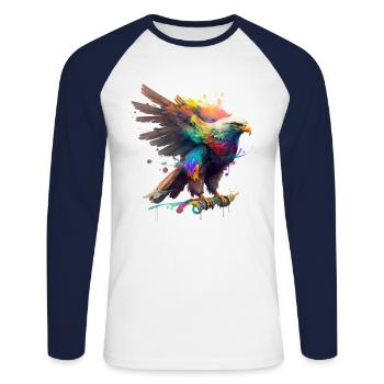 Regenbogen Adler ∞ Rainbow Eagle ∞ vauART - Unisex Baseballshirt langarm - Weiß/Navy - Vorne - Nik (191cm)