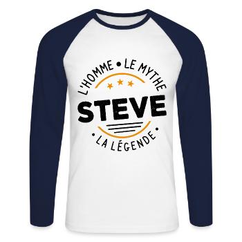 Steve L'Homme Le Mythe La Légende - T-shirt baseball manches longues Homme - blanc/marine - Devant - Nik (191cm)