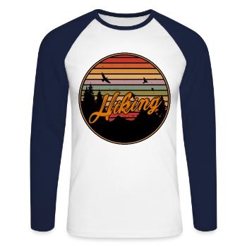 Retro Graphic Hiking Hiker Mountaineering Trekking - Unisex Baseballshirt langarm - Weiß/Navy - Vorne - Nik (191cm)