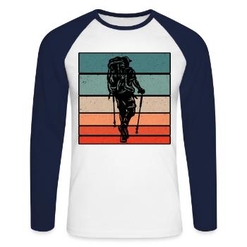 Retro Graphic Hiking Hiker Mountaineering Trekking - Unisex Baseballshirt langarm - Weiß/Navy - Vorne - Nik (191cm)