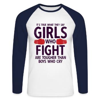 Boxsport Boxing - Unisex Baseballshirt langarm - Weiß/Navy - Vorne - Nik (191cm)