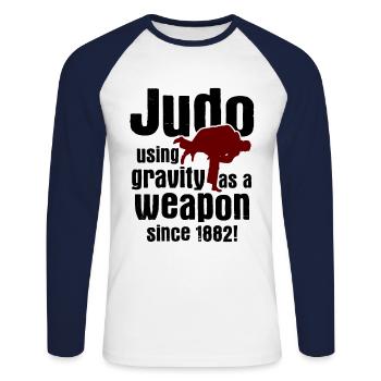 Japanischer Kampfsport Judo - Unisex Baseballshirt langarm - Weiß/Navy - Vorne - Nik (191cm)