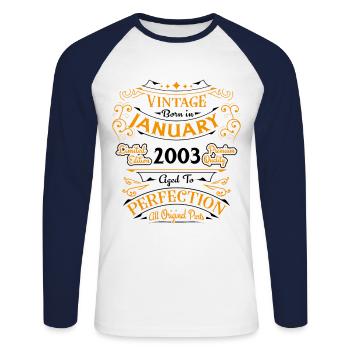 Vintage né en Janvier 2003 Cadeau D'anniversaire - T-shirt baseball manches longues Homme - blanc/marine - Devant - Nik (191cm)