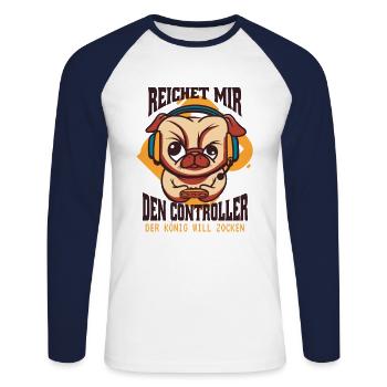 Gamer Gaming Humor Reichet Mir Den Controller - Unisex Baseballshirt langarm - Weiß/Navy - Vorne - Nik (191cm)