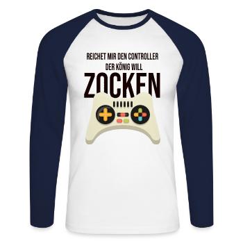 Gaming Gamer Humor Reichet Mir Den Controller - Unisex Baseballshirt langarm - Weiß/Navy - Vorne - Nik (191cm)