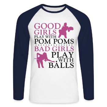 Billiards Pool Player Ball Girl - Unisex Long Sleeve Baseball T-Shirt - white/navy - Front - Nik (191cm)