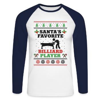 Billiards Pool Player Ball - Unisex Long Sleeve Baseball T-Shirt - white/navy - Front - Nik (191cm)