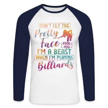 Billard Joueur de billard Ball Girl - T-shirt baseball manches longues Homme - blanc/marine - Devant - Nik (191cm)