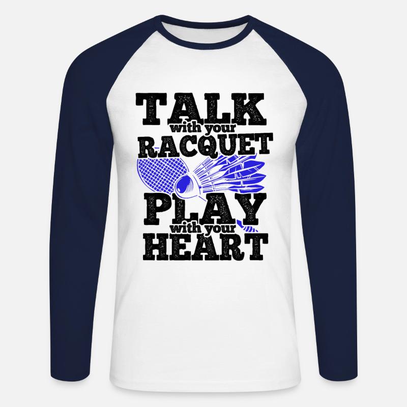 Badminton - Unisex Baseballshirt langarm - Weiß/Navy