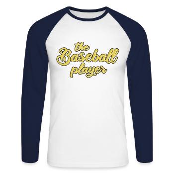 Le joueur de baseball - T-shirt baseball manches longues Homme - blanc/marine - Devant - Nik (191cm)
