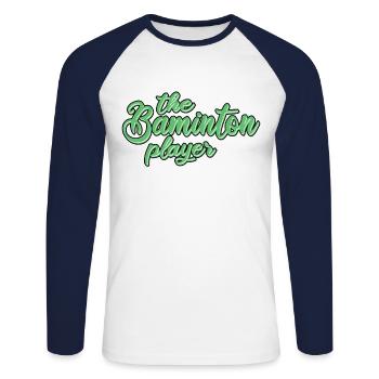 Le joueur de badminton - T-shirt baseball manches longues Homme - blanc/marine - Devant - Nik (191cm)