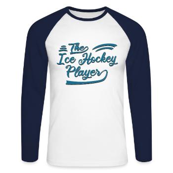 Le joueur de hockey sur glace - T-shirt baseball manches longues Homme - blanc/marine - Devant - Nik (191cm)