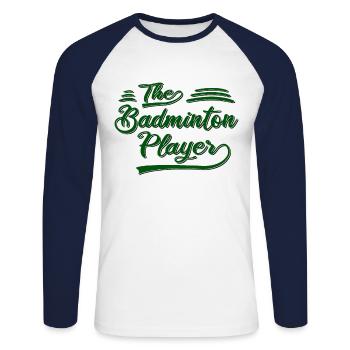 Le joueur de badminton - T-shirt baseball manches longues Homme - blanc/marine - Devant - Nik (191cm)