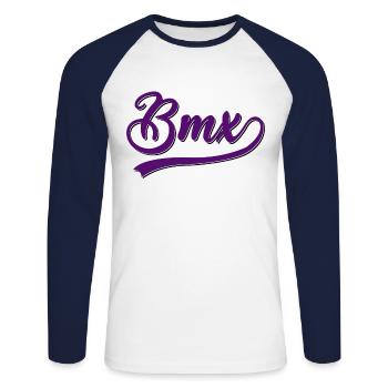 Le BMX - T-shirt baseball manches longues Homme - blanc/marine - Devant - Nik (191cm)