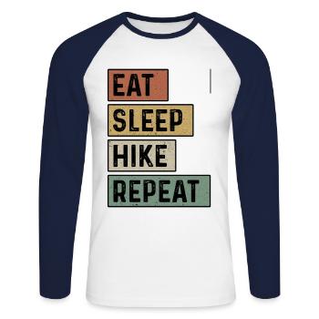 Eat Sleep Hike Repeat Trekking Mountaineering Hiki - Unisex Baseballshirt langarm - Weiß/Navy - Vorne - Nik (191cm)