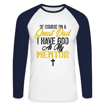 God is my mentor Christian Father's Day - Unisex Long Sleeve Baseball T-Shirt - white/navy - Front - Nik (191cm)