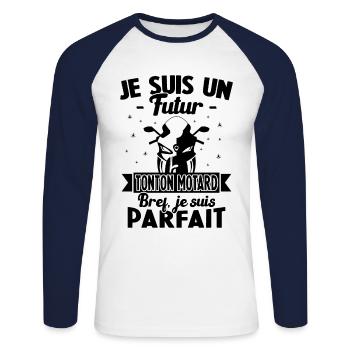 Je suis un futur Tonton Motard Humour Tonton - T-shirt baseball manches longues Homme - blanc/marine - Devant - Nik (191cm)