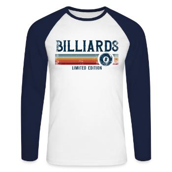 Billiards Pool Player Ball Retro - Unisex Long Sleeve Baseball T-Shirt - white/navy - Front - Nik (191cm)