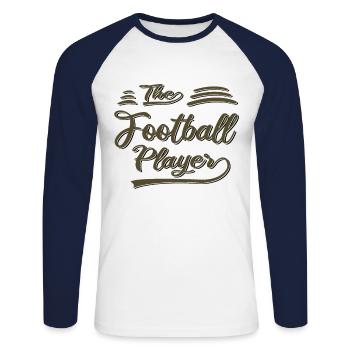 Le joueur de football - T-shirt baseball manches longues Homme - blanc/marine - Devant - Nik (191cm)