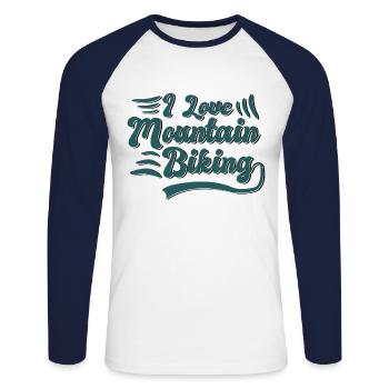 I love mountain biking - Unisex Long Sleeve Baseball T-Shirt - white/navy - Front - Nik (191cm)
