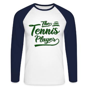 Le joueur de tennis - T-shirt baseball manches longues Homme - blanc/marine - Devant - Nik (191cm)
