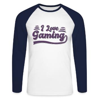 J’adore jouer - T-shirt baseball manches longues Homme - blanc/marine - Devant - Nik (191cm)