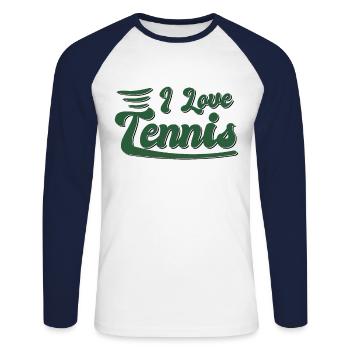 J’adore le tennis - T-shirt baseball manches longues Homme - blanc/marine - Devant - Nik (191cm)