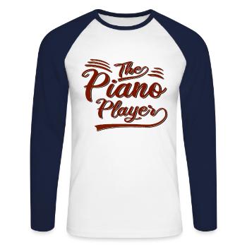 Le pianiste - T-shirt baseball manches longues Homme - blanc/marine - Devant - Nik (191cm)