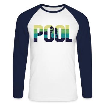 Billiards Pool Player Ball Retro - Unisex Long Sleeve Baseball T-Shirt - white/navy - Front - Nik (191cm)