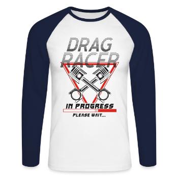 Drag Racing Race Car Retro Vintage - Unisex Baseballshirt langarm - Weiß/Navy - Vorne - Nik (191cm)