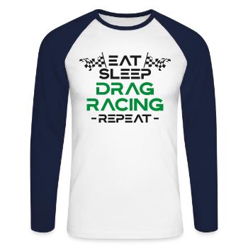 Dragster course voiture manger dormir - T-shirt baseball manches longues Homme - blanc/marine - Devant - Nik (191cm)