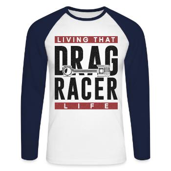 Voiture de course de dragster vivant que - T-shirt baseball manches longues Homme - blanc/marine - Devant - Nik (191cm)
