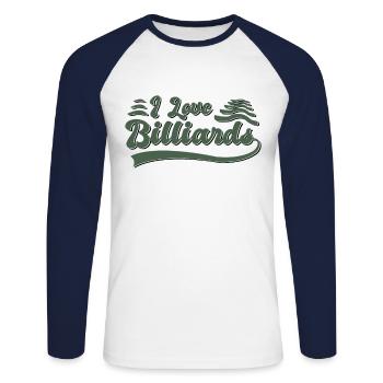 J’adore le billard - T-shirt baseball manches longues Homme - blanc/marine - Devant - Nik (191cm)