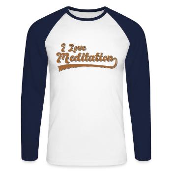 J’aime la méditation - T-shirt baseball manches longues Homme - blanc/marine - Devant - Nik (191cm)