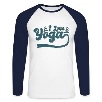 J’adore le yoga - T-shirt baseball manches longues Homme - blanc/marine - Devant - Nik (191cm)