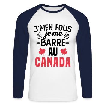 J'men fous je me barre au canada - T-shirt baseball manches longues Homme - blanc/marine - Devant - Nik (191cm)