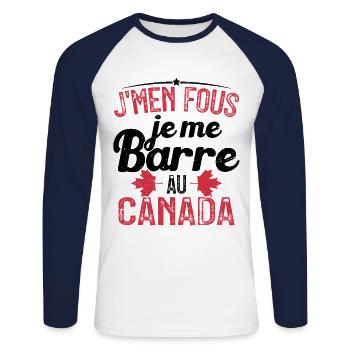 J'men fous je me barre au canada - T-shirt baseball manches longues Homme - blanc/marine - Devant - Nik (191cm)