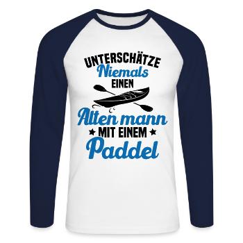 Vieil homme avec pagaie Humour Cadeau - T-shirt baseball manches longues Homme - blanc/marine - Devant - Nik (191cm)