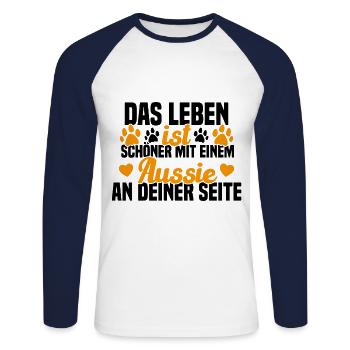 Aussie Chien Drôle de berger australien - T-shirt baseball manches longues Homme - blanc/marine - Devant - Nik (191cm)