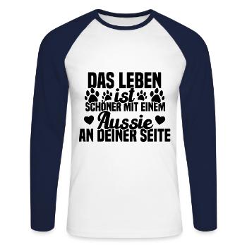 Aussie Chien Drôle de berger australien - T-shirt baseball manches longues Homme - blanc/marine - Devant - Nik (191cm)
